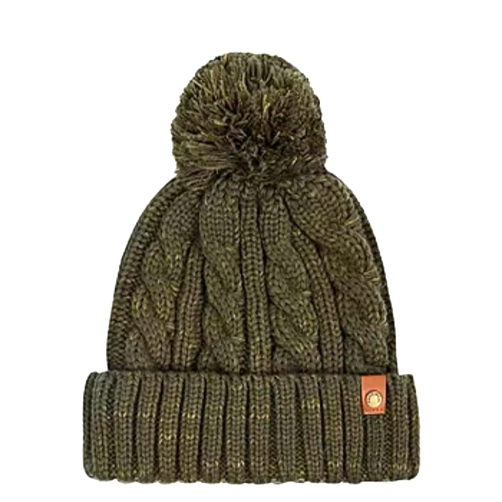☃️NWOT Frye & Co. Chunky Cable Knit Unisex Wear Pom Pom Beanie, Hunter Green, OS